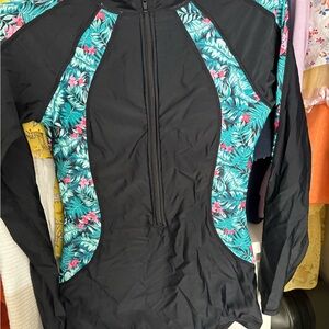 Floral Black Swim Top